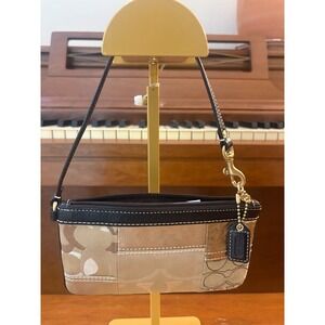 Coach Patchwork Signature Wristlet Gold Metallic Canvas Mini Bag Y2K